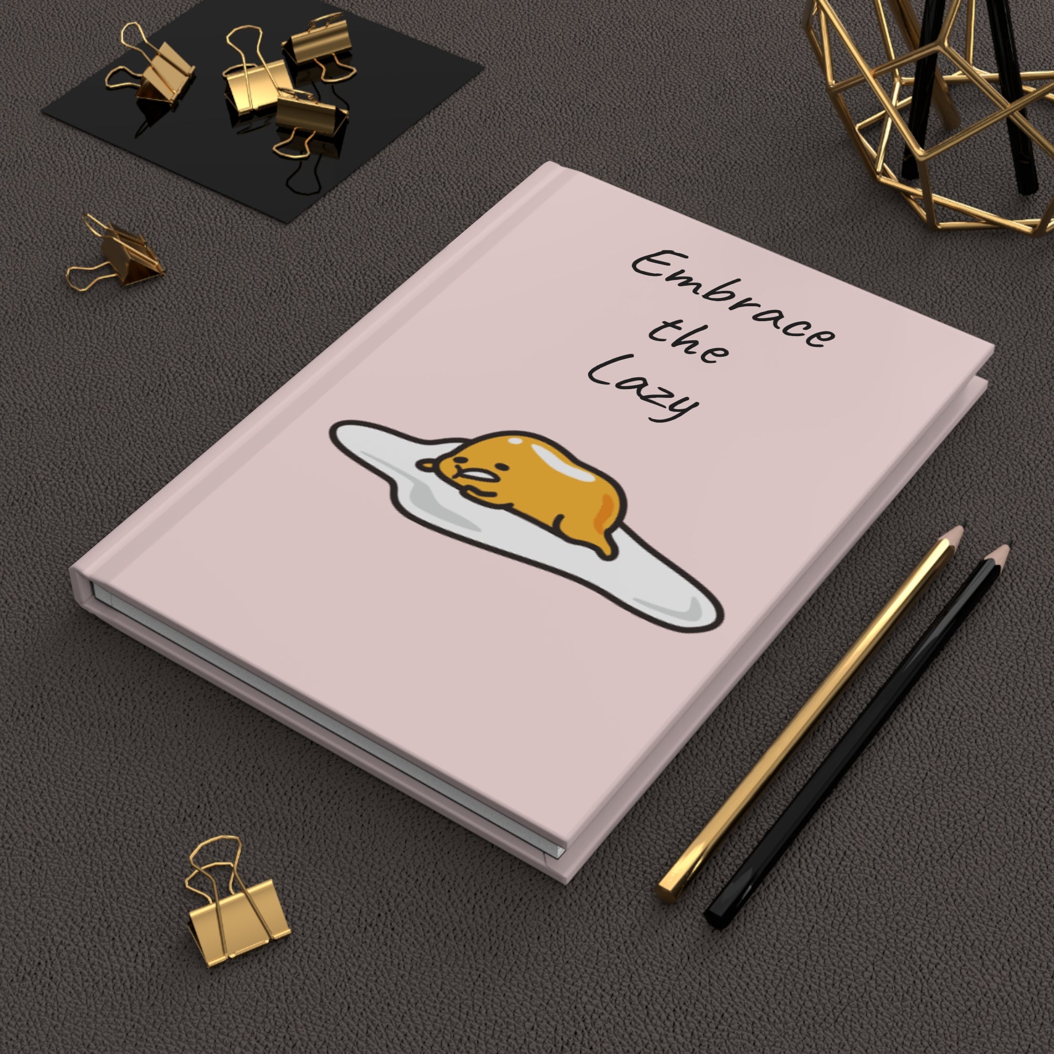 Gudetama Pink Hardcover Journal — "Embrace the Lazy" & "Nap More" Cute Egg Character Notebook