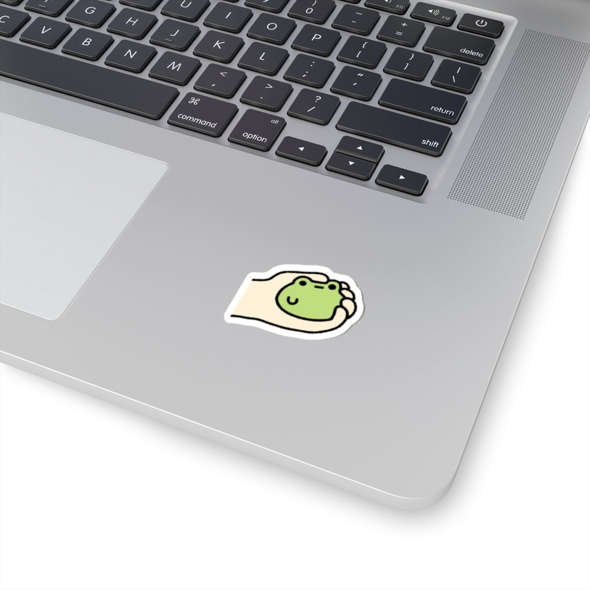 Cute Hand-Held Frog Kiss-Cut Sticker — Kawaii Laptop Decal