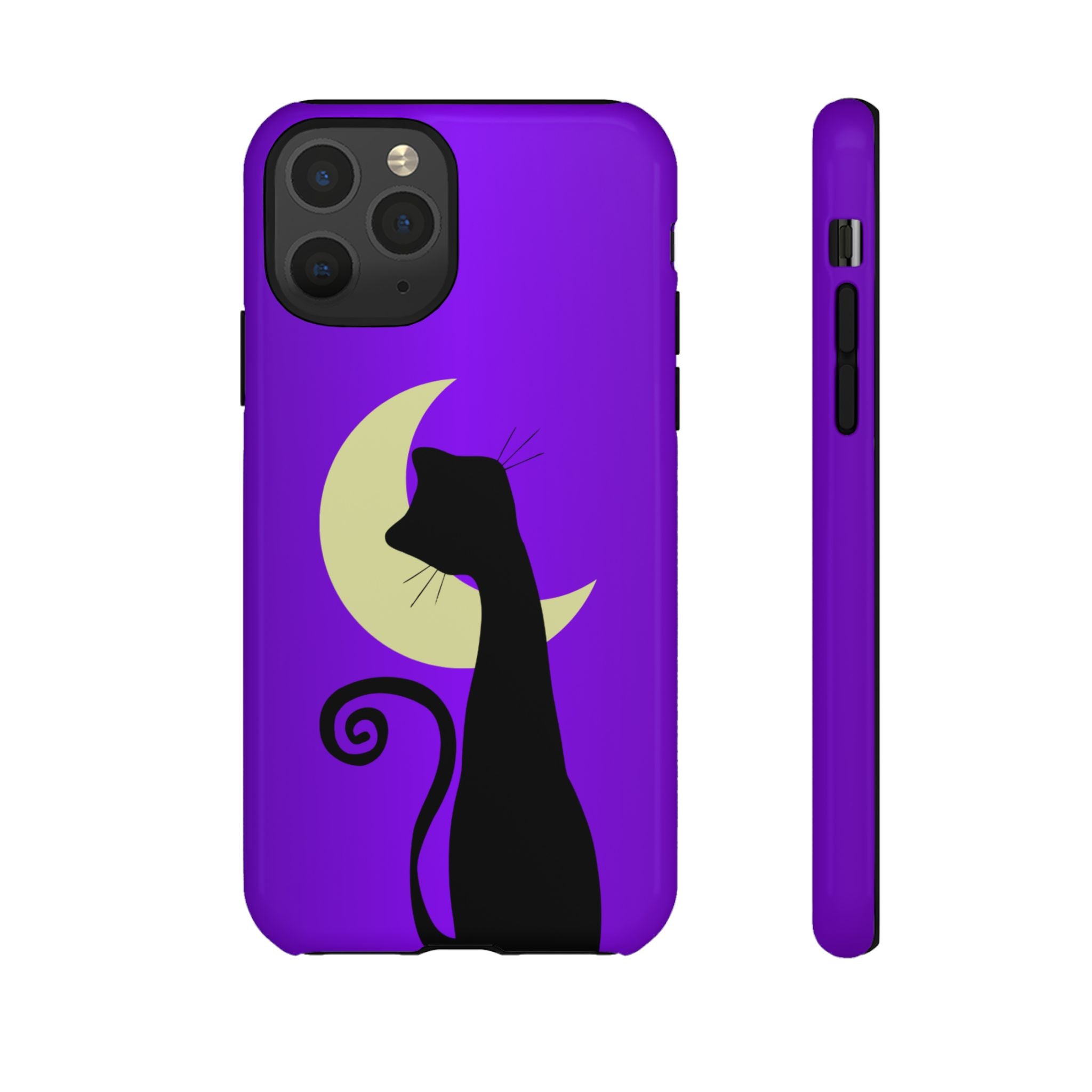 Black Cat Looking At Moon - Tough Phone Case