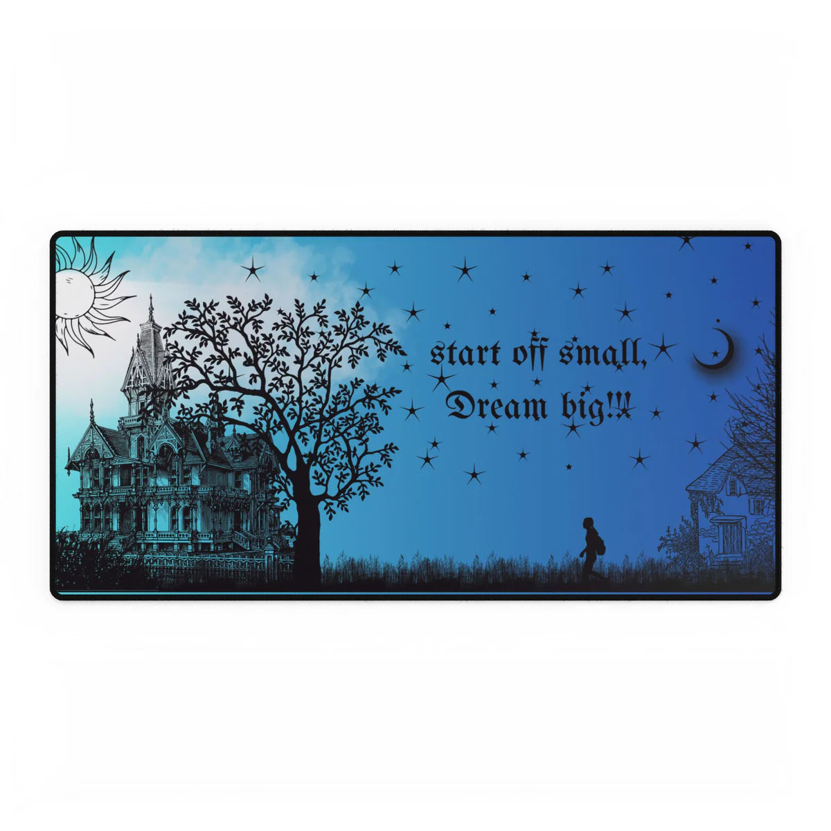 Dream Big Blue Night Desk Mat — Inspirational Moon & Stars Gaming Mouse Pad