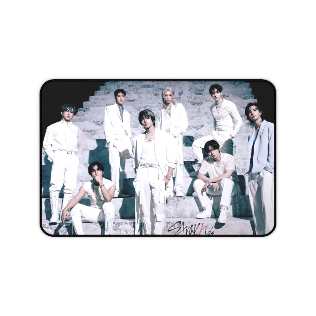 Stray Kids Desk Mat— Sleek White Suit Group Photo Mouse Pad