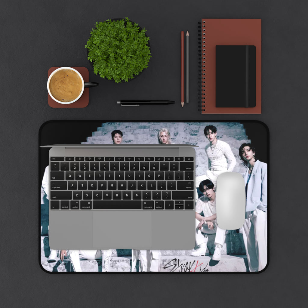 Stray Kids Desk Mat— Sleek White Suit Group Photo Mouse Pad