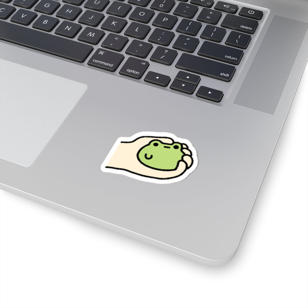 Cute Hand-Held Frog Kiss-Cut Sticker — Kawaii Laptop Decal