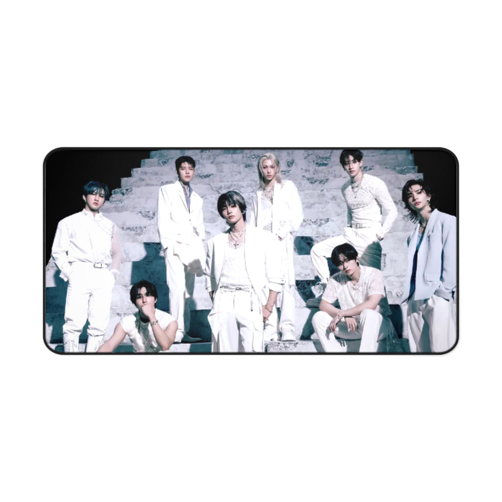 Stray Kids Desk Mat— Sleek White Suit Group Photo Mouse Pad