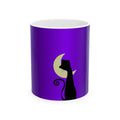 Purple Moon Cat Ceramic Mug — Crescent Moon Black Cat Coffee Cup (11oz)
