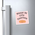 Cute Bread Pun Magnet — "Wheat Be Cute Together" Refrigerator Sticker, Kawaii Bakery Gift
