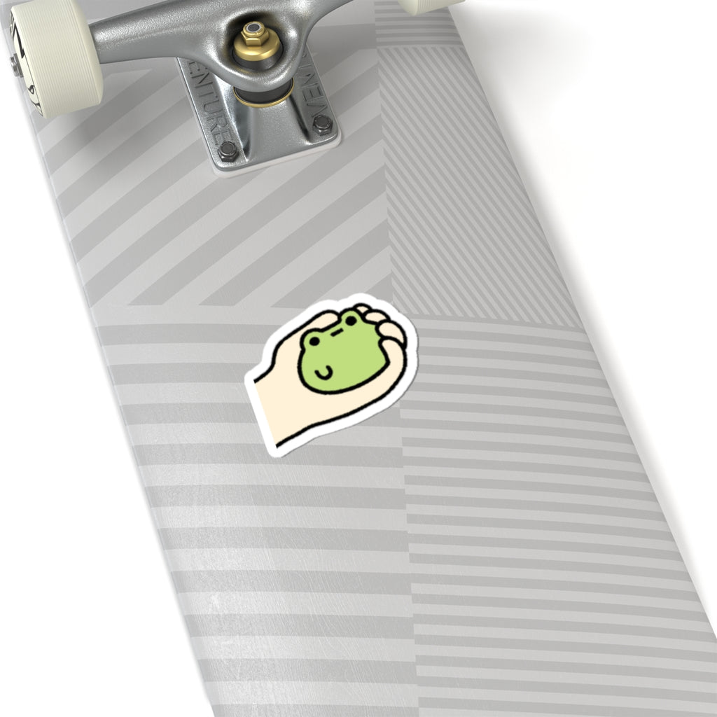 Cute Hand-Held Frog Kiss-Cut Sticker — Kawaii Laptop Decal