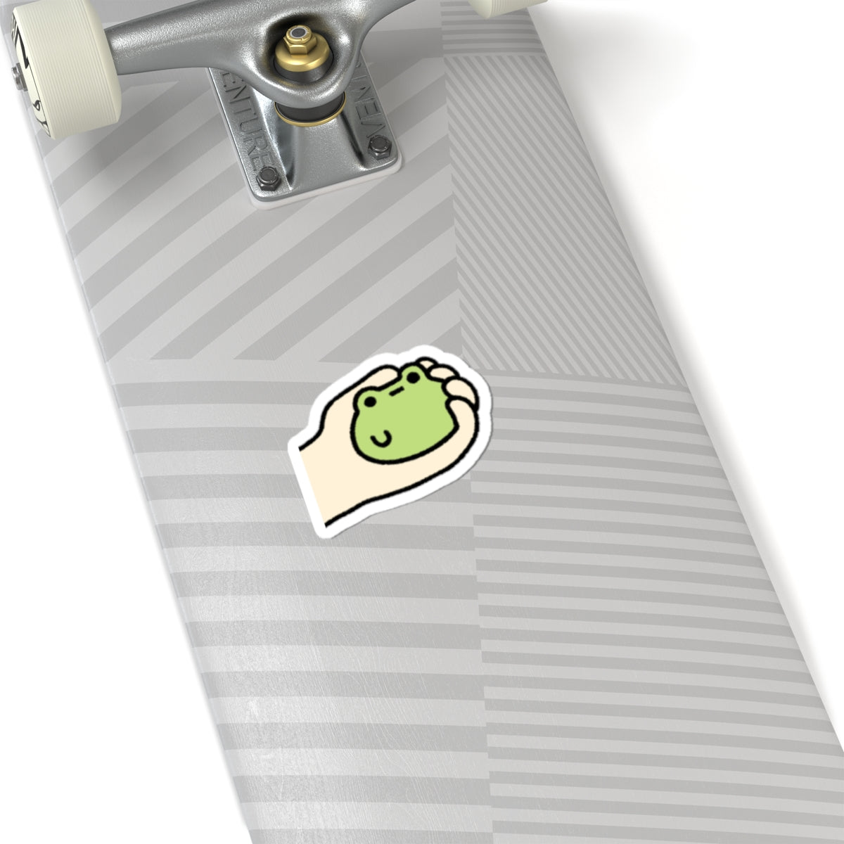 Cute Hand-Held Frog Kiss-Cut Sticker — Kawaii Laptop Decal