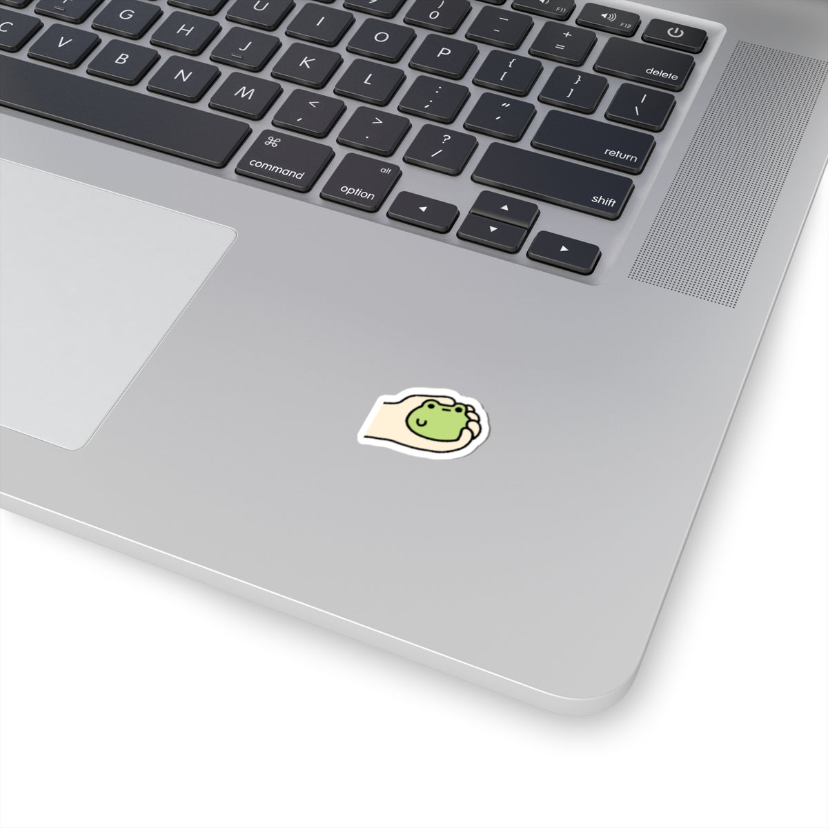 Cute Hand-Held Frog Kiss-Cut Sticker — Kawaii Laptop Decal